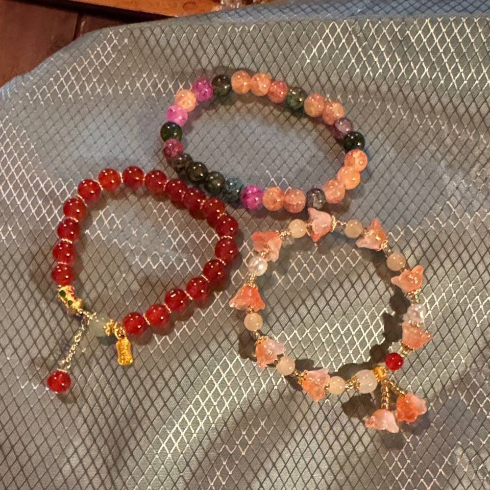 Asian Beaded Bracelets,Set of x3,red for Good Luck!